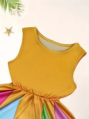 Dreamy Girls Splicing Colorblock Sleeveless Dress Summer Clothes Party Gift