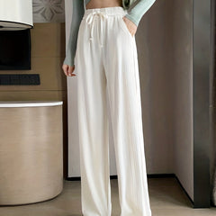 Solid Wide Leg Pants Casual High Waist Drawstring Elastic Pants