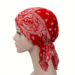 Pre tied Printed Turban Cap Elastic Head Wrap Vintage Beanie Chemo Hats