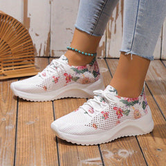 Floral Print Sock Sneakers Low Top Running Shoes Lace Up Comfortable Knit Sports