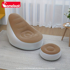 Flocking Inflatable Deck Chair With Ottoman - Foldable Lounger Sofa