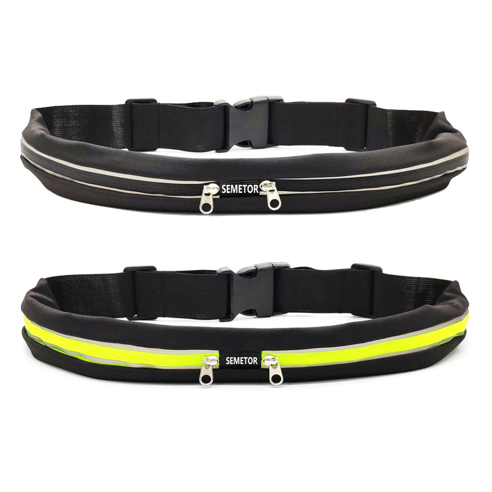 Waterproof Reflective Running Belt with Double Pockets for Keys and Wallet