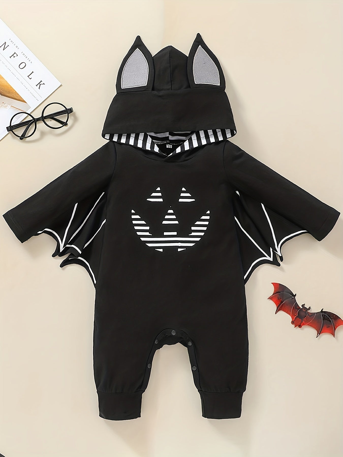 Baby Halloween Bat Print Hooded Romper Jumpsuit