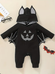 Baby Halloween Bat Print Hooded Romper Jumpsuit