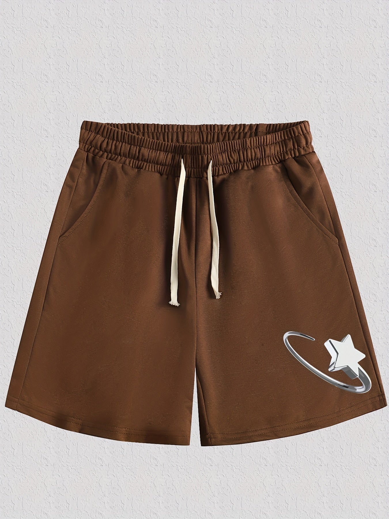 Star Pattern Comfy Shorts Men's Casual Stretch Elastic Waist Drawstring Shorts