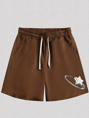 Star Pattern Comfy Shorts Men's Casual Stretch Elastic Waist Drawstring Shorts