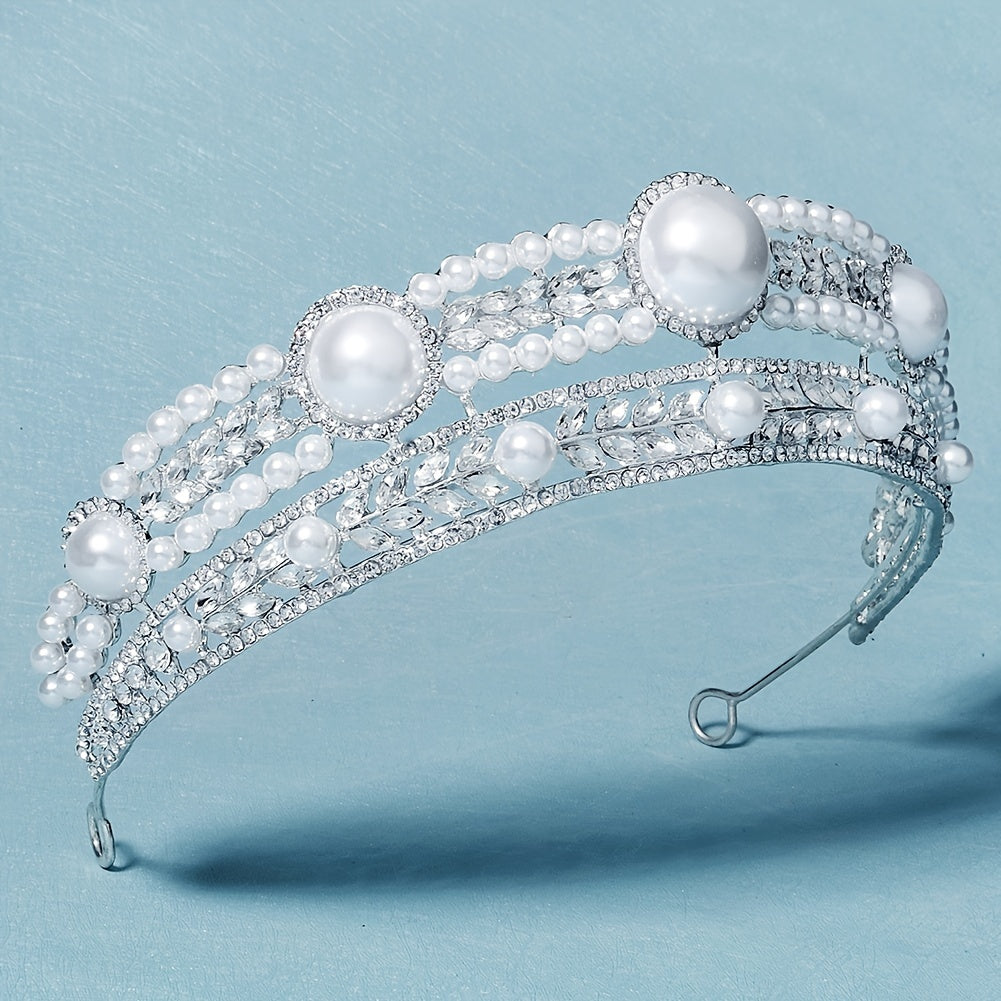 Rhinestone Faux Pearl Crown Hairband Headband Party Favor Decorations