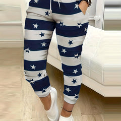 Stars Print Block Pants Casual Drawstring Summer Jogger Pants Women's Clothing