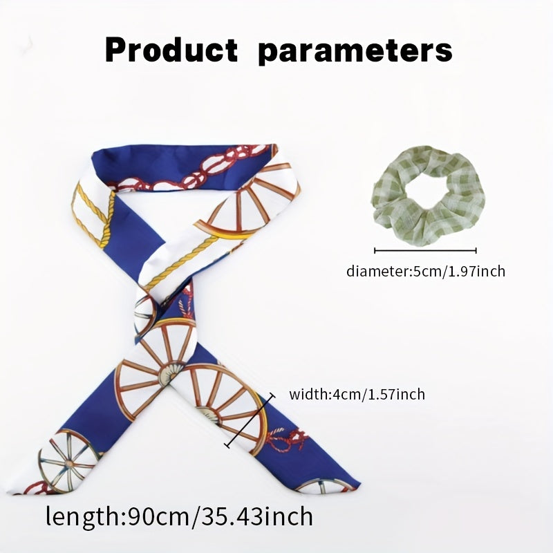 3pcs Skinny Scarf Hair Tie Set Long Ribbon Neckerchief Twilly Scarf