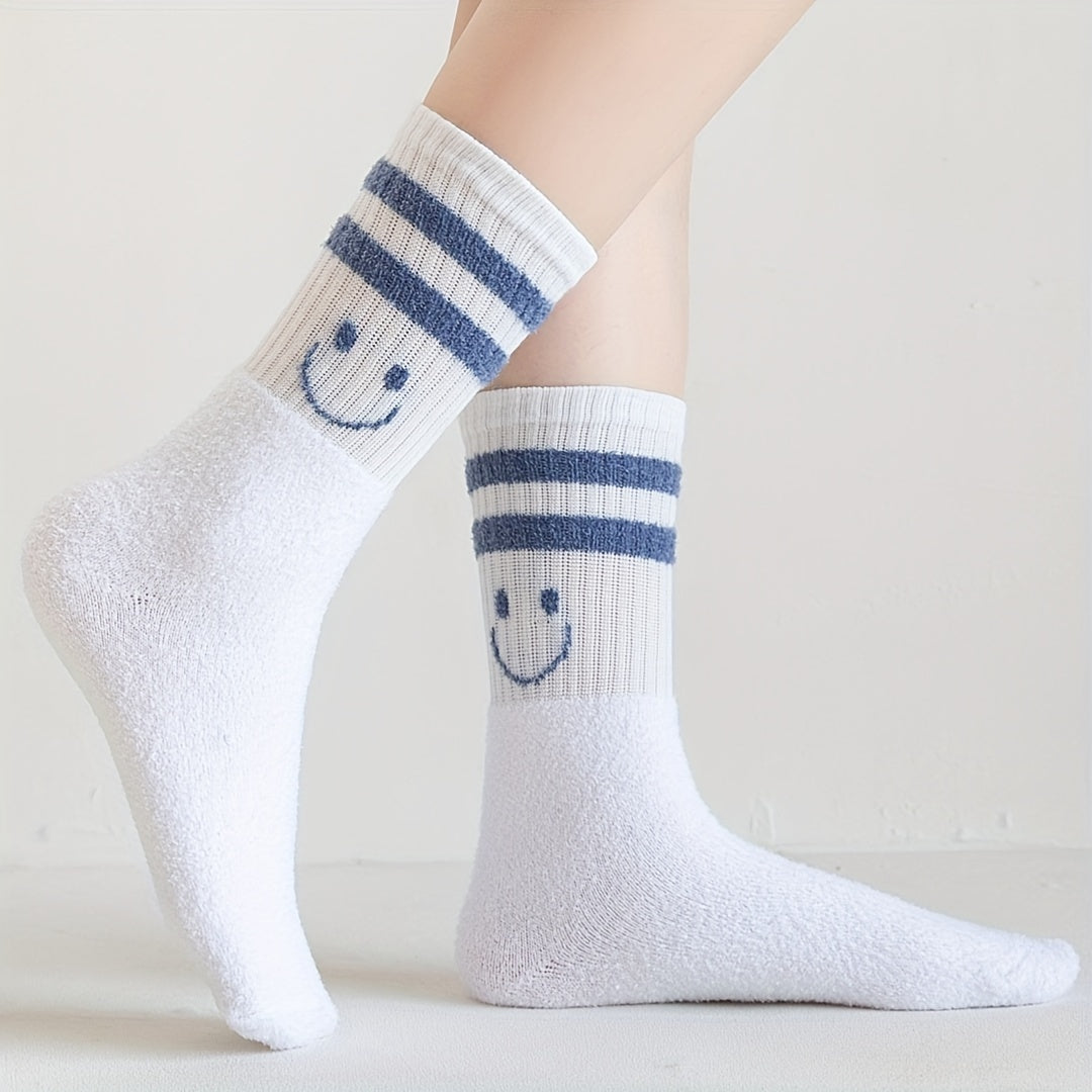 6 Pairs Smile Print Socks Cute Mid Tube Women's Stockings