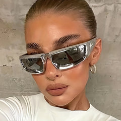 Y2K Punk Narrow Frame Sunglasses Wrap Around Mirrored Eyewear