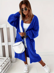 Casual Cardigan Women's Solid Lantern Sleeve Open Front Cardigan