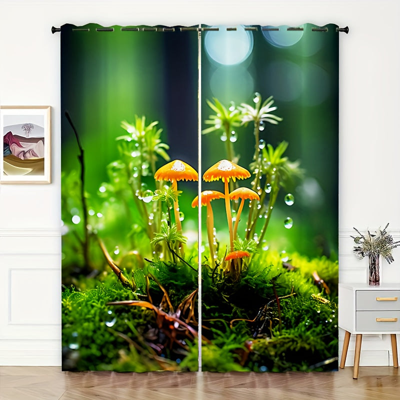 2pcs Green Mushroom Growth Curtain Window Curtain Outdoor Shelter Decor