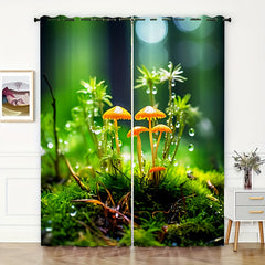 2pcs Green Mushroom Growth Curtain Window Curtain Outdoor Shelter Decor
