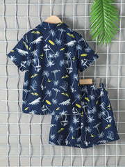Boys Teen Coconut Tree Print Shirt & Shorts Set for Summer