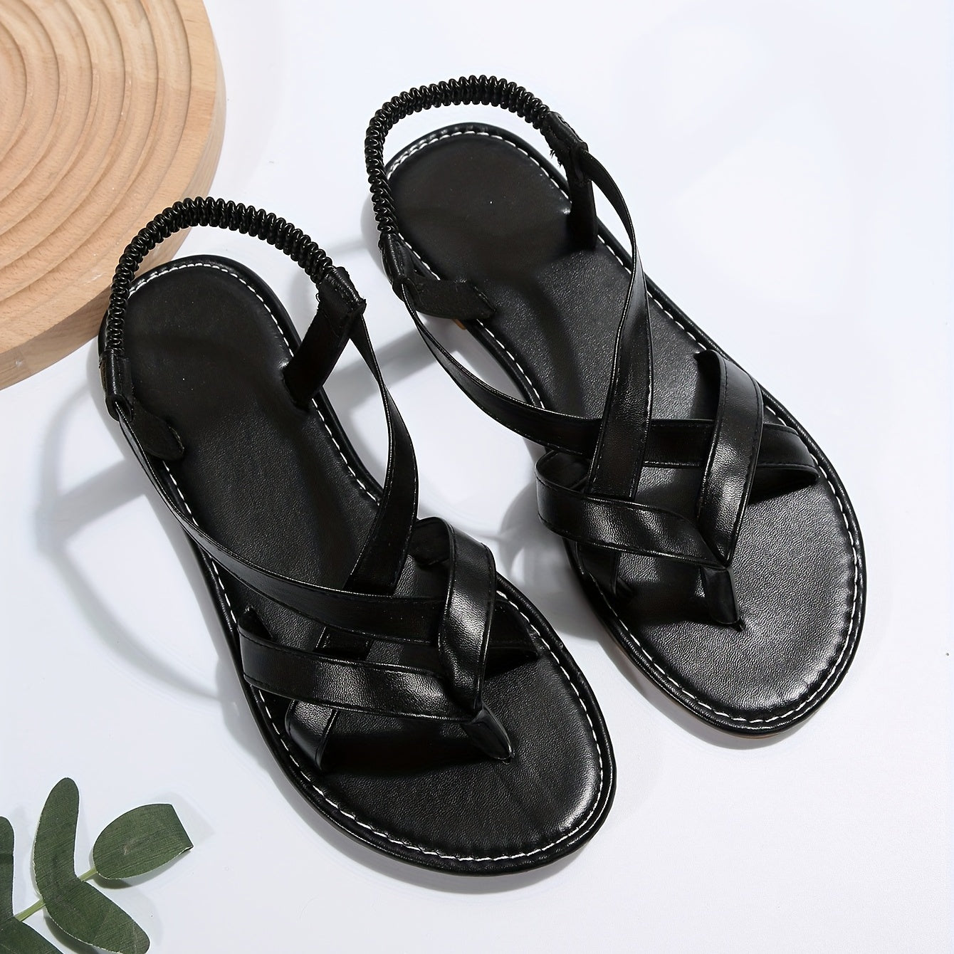 Women's Clip Top Flat Sandals Cross Strap Elastic Slip On Shoes