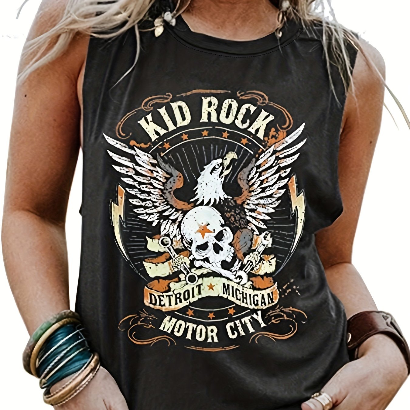 Rock Graphic Print Vest Crew Neck Casual Top Women's Clothing