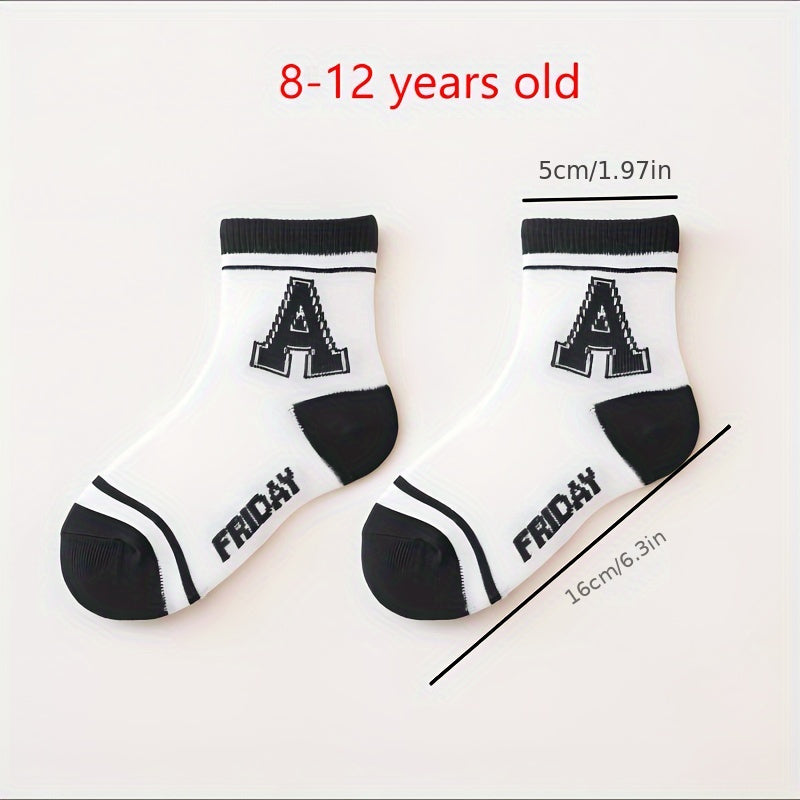 5 Pairs Kids Cartoon Printed Ankle Socks, Comfortable Skin-Friendly