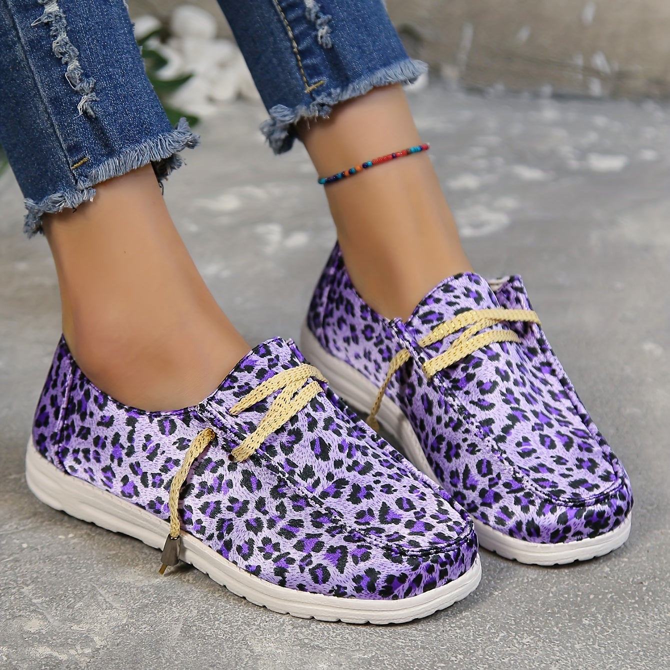 Leopard Print Canvas Lace Up Walking Shoes for Women