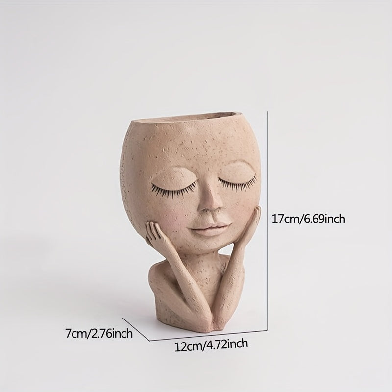 Closed Eyes Quiet Girl Face Succulent Pot with Drainage Hole