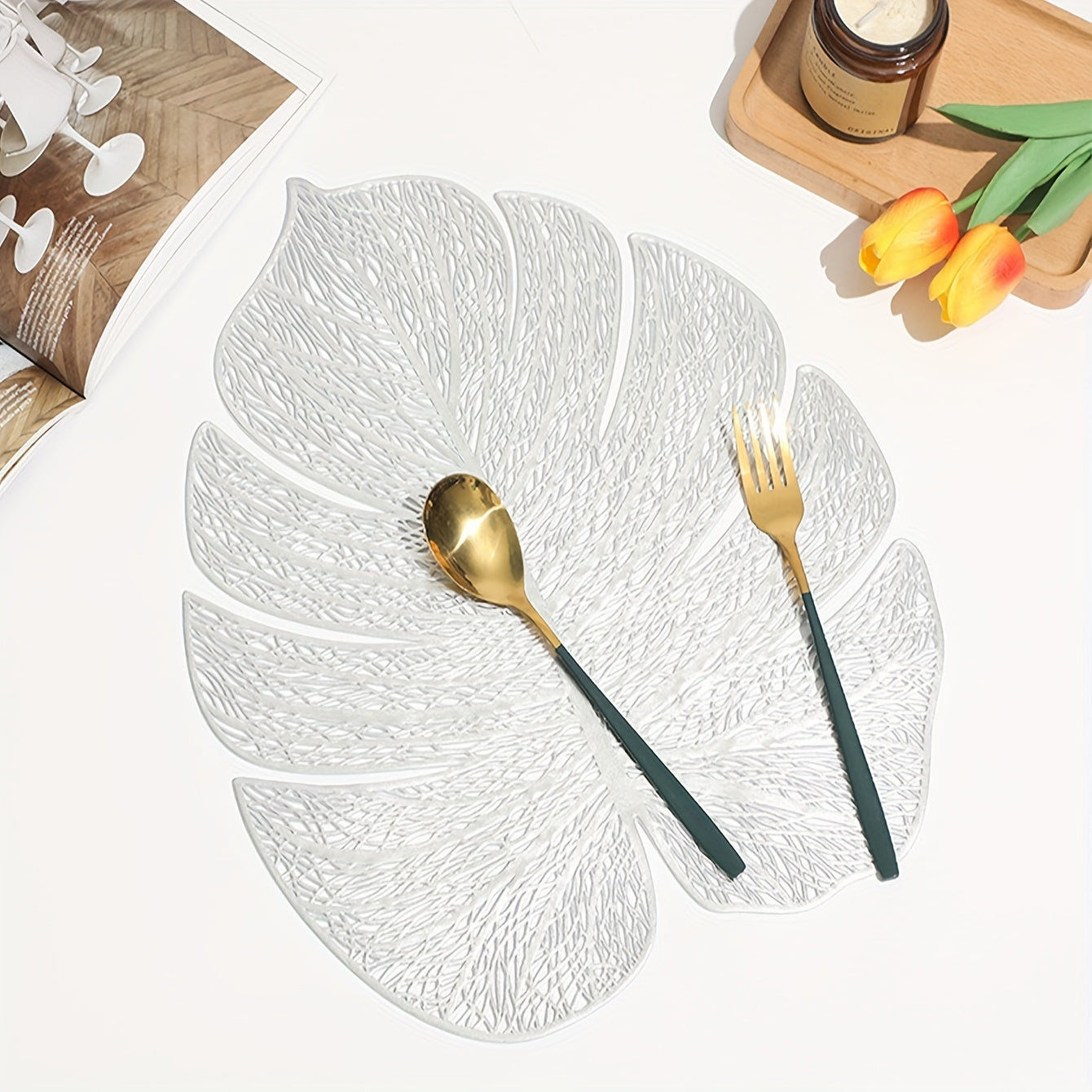2pcs PVC Leaf Placemat Holloway Washable Reusable Non slip Heat Insulation Mat