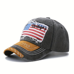 Vintage Flag Baseball Cap Embroidery Washed Distressed Sun Hat Unisex