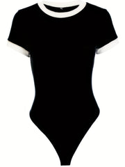 Casual Crew Neck Short Sleeve Bodysuit
