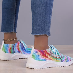 Women's Breathable Knit Sneakers Lightweight Lace Up Shoes