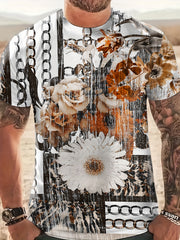 Men's Flower Print T shirt Casual Comfy Stretch Tee