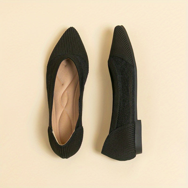 Women's Knit Ballet Flats Pointed Toe Slip On Shoes Breathable Daily Wear