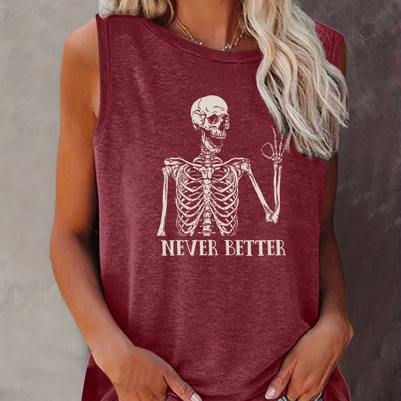 Skull Print Crew Neck Tank Top Sleeveless Casual Summer Women's Clothing