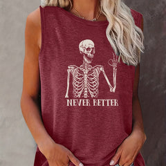 Skull Print Crew Neck Tank Top Sleeveless Casual Summer Women's Clothing