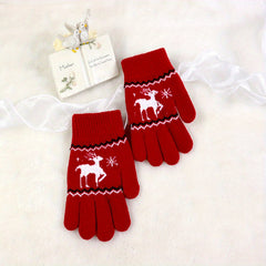 Print Winter Stretchy Knit Cuff Gloves For Kids