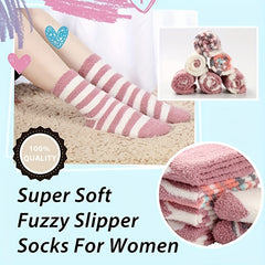 6 Pairs Geometric Pattern Warm Fuzzy Floor Socks Women's Stockings
