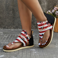 Women's Patriotic Thong Sandals Eagle Pattern Stripe Beach Sandals