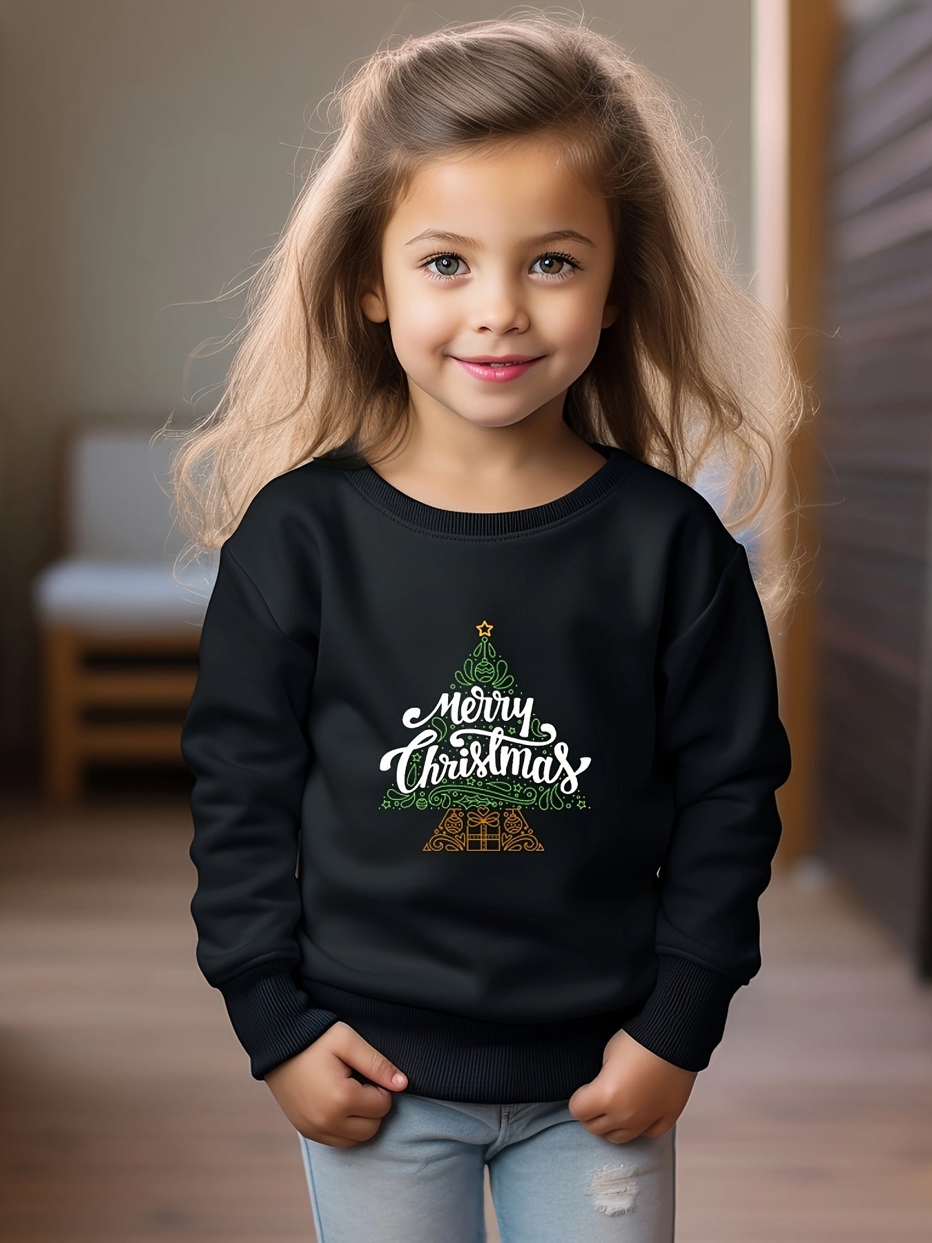 OERYUI Christmas Tree Graphic Long Sleeve Sweatshirt Boys Girls Crew Neck Pullov