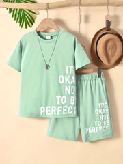 Boys Casual Letter Print T-shirt & Shorts Set - Summer Holiday
