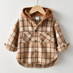 Boys Plaid Hooded Shirts for Autumn/Winter
