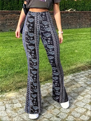 Paisley Print Slim Stretchy Waist Pants Sexy Flare Pants