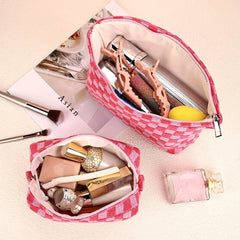 2pcs Checkered Makeup Bag Travel Toiletry Organizer for Women