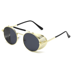 Steampunk Round Red Lenses Sunglasses For Men