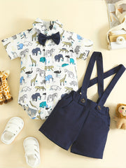 Baby Boys Animal Graphic Onesie & Suspender Shorts Set