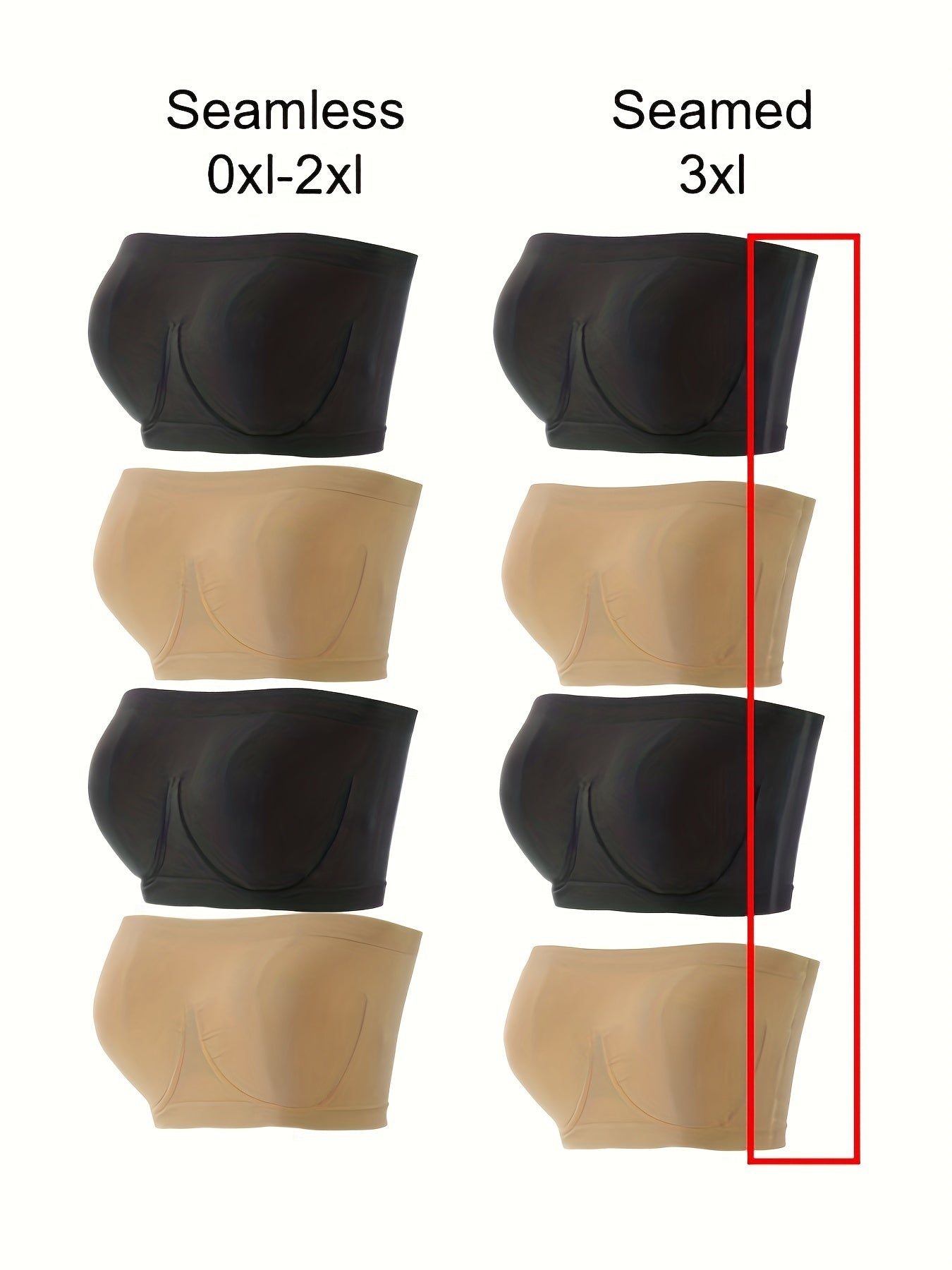 4 Pack Plus Size Seamless Strapless Bandeau Bra Set