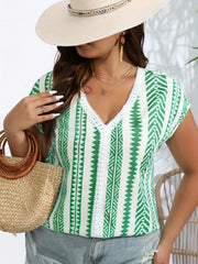 Boho Blouse Women's Tribal Print Lace Panel Short Sleeve Tee