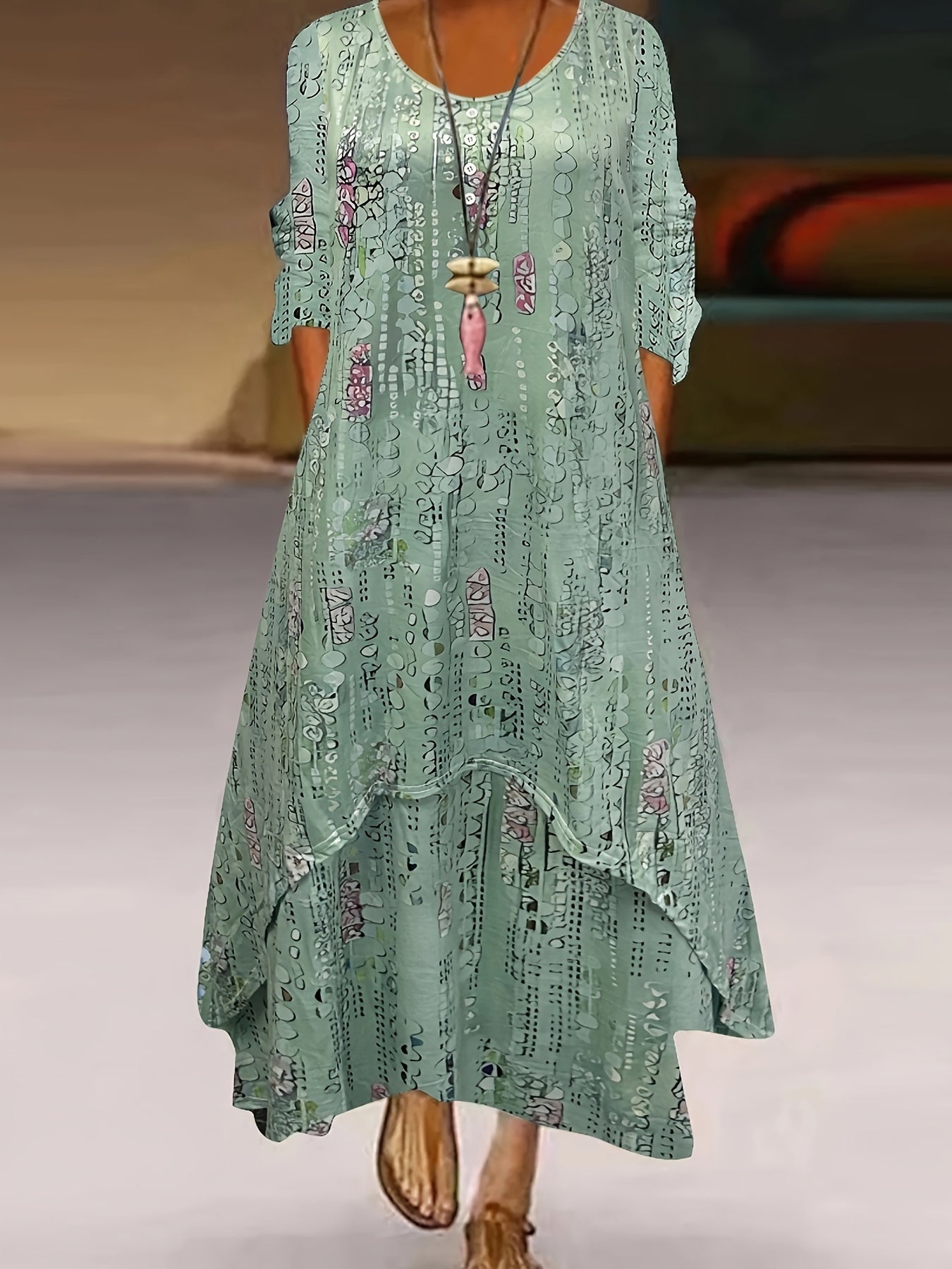 Floral Print Long Sleeve Maxi Dress with Pockets