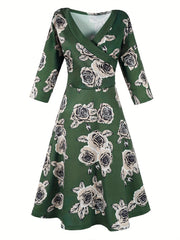 Plus Floral Print Long Sleeve Maxi Dress