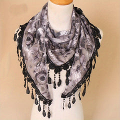 Colorful Lace Tassel Triangle Scarf Hollow Church Veil Mantilla
