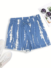 Random Print Drawstring Shorts for Women