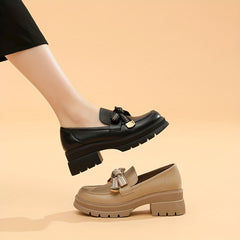 Women's Platform Loafers Comfortable Slip On Shoes with Bowknot