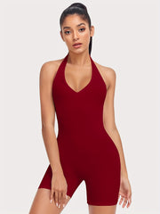 Women's Halter Neck Workout Bodysuit Sleeveless Tank Short Yoga Running